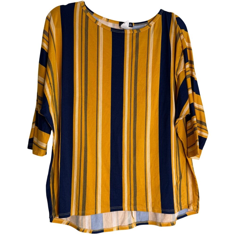 Olivia Blu Top Blouse Striped Women XL Stretch Pullover Made in USA Vintage